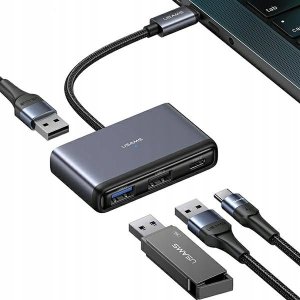 HUB USB Usams Adapter USAMS US-SJ627 HUB 4w1 USB-C / 2xUSB-A 2.0,USB-A 3.0,USB-C szary/dark grey 1