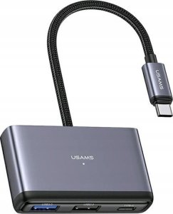 HUB USB Usams Adapter USAMS US-SJ627 HUB 4w1 USB-C / 2xUSB-A 2.0,USB-A 3.0,USB-C szary/dark grey 4