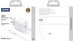 Ładowarka Jellico JELLICO ładowarka sieciowa AK180 PD 20W 1xUSB-C + kabel USB-C - Lightning Biały standard 1