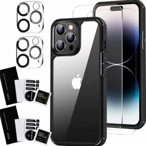 Alogy Etui do iPhone 15 Pro Max Obudowa Case +2x szkło na ekran i 2x obiektyw pancerne Alogy 360 Hybrid Set 5w1 czarno-przezroczyste 1