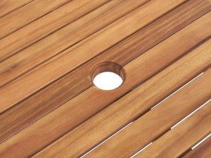 Beliani Zestaw ogrodowy drewno akacjowe stół i 6 krzeseł JAVA z parasolem 15