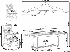Beliani Zestaw ogrodowy drewno akacjowe stół i 6 krzeseł JAVA z parasolem 3