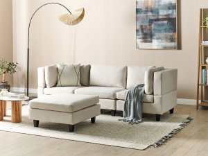 Beliani Sofa modułowa 3-osobowa z otomaną jasnobeżowa UNSTAD 2