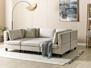 Beliani Sofa modułowa 5-osobowa z otomaną jasnobeżowa UNSTAD 2