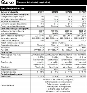 Przetwornica Geko Przetwornica napięcia SINUS 24V/230V 500/1000W (10) 13