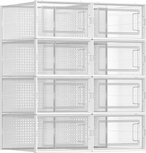 Songmics Pudełka na buty, pakiet 8 organizatorów do przechowywania buta, składane i wszechstronne dla tenisówek, przezroczysty i biały 12