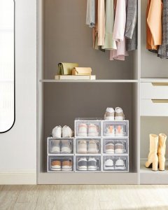 Songmics Pudełka na buty, pakiet 8 organizatorów do przechowywania buta, składane i wszechstronne dla tenisówek, przezroczysty i biały 14