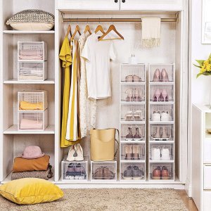 Songmics Pudełka na buty, pakiet 8 organizatorów do przechowywania buta, składane i wszechstronne dla tenisówek, przezroczysty i biały 2