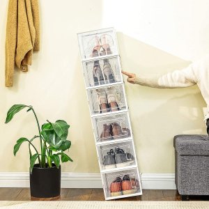 Songmics Pudełka na buty, pakiet 8 organizatorów do przechowywania buta, składane i wszechstronne dla tenisówek, przezroczysty i biały 3