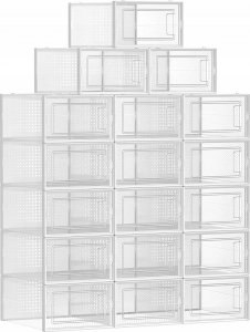 Songmics Pudełka na buty, pakiet 8 organizatorów do przechowywania buta, składane i wszechstronne dla tenisówek, przezroczysty i biały 7