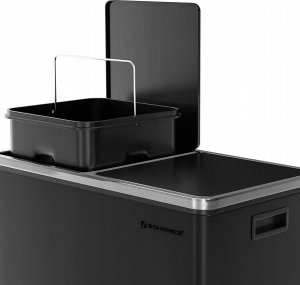 Kosz na śmieci Songmics Podwójny Kosz Na Śmieci, 2 Pojemniki Kuchenne Na Śmieci I Recykling O Pojemności 2 X 30 L Z 15 Workami Na Śmieci, Metalowy Kosz 3