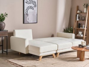Beliani Sofa narożna boucle prawostronna biała SIRO 3