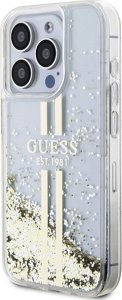 Guess Guess GUHCP15LLFCSEGT iPhone 15 Pro 6.1" transparent hardcase Liquid Glitter Gold Stripes 2