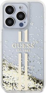 Guess Guess GUHCP15LLFCSEGT iPhone 15 Pro 6.1" transparent hardcase Liquid Glitter Gold Stripes 3