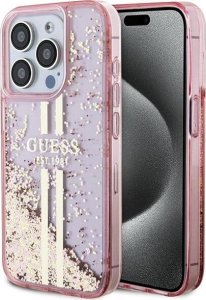 Guess Guess GUHCP15LLFCSEGP iPhone 15 Pro 6.1" różowy/pink hardcase Liquid Glitter Gold Stripes 1