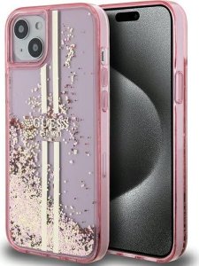 Guess Guess GUHCP15MLFCSEGP iPhone 15 Plus / 14 Plus 6.7" różowy/pink hardcase Liquid Glitter Gold Stripes 1