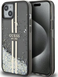 Guess Guess GUHCP15MLFCSEGK iPhone 15 Plus / 14 Plus 6.7" czarny/black hardcase Liquid Glitter Gold Stripes 1