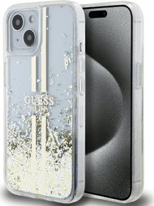 Guess Guess GUHCP15MLFCSEGT iPhone 15 Plus / 14 Plus 6.7" transparent hardcase Liquid Glitter Gold Stripes 1