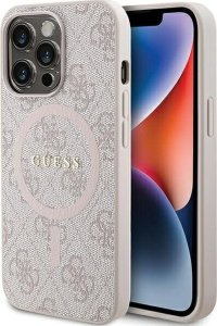 Guess Guess GUHMP13LG4GFRP iPhone 13 Pro / 13 6.1" różowy/pink hardcase 4G Collection Leather Metal Logo MagSafe 1