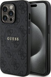 Guess Guess GUHMP15LG4GFRK iPhone 15 Pro 6.1" czarny/black hardcase 4G Collection Leather Metal Logo MagSafe 1