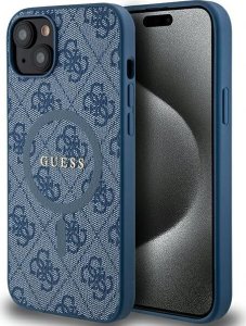 Guess Guess GUHMP15MG4GFRB iPhone 15 Plus / 14 Plus 6.7" niebieski/blue hardcase 4G Collection Leather Metal Logo MagSafe 1