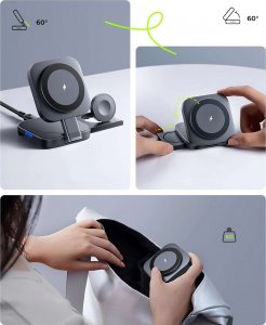Alogy Ładowarka indukcyjna Qi Mag Safe 15W do iPhone Apple Watch AirPods bezprzewodowa 3w1 Stacja dokująca czarna 11