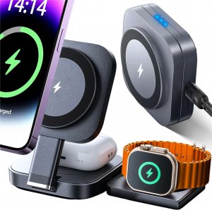 Alogy Ładowarka indukcyjna Qi Mag Safe 15W do iPhone Apple Watch AirPods bezprzewodowa 3w1 Stacja dokująca czarna 12