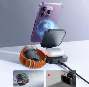 Alogy Ładowarka indukcyjna Qi Mag Safe 15W do iPhone Apple Watch AirPods bezprzewodowa 3w1 Stacja dokująca czarna 13