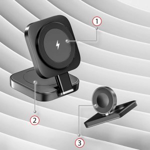 Alogy Ładowarka indukcyjna Qi Mag Safe 15W do iPhone Apple Watch AirPods bezprzewodowa 3w1 Stacja dokująca czarna 14