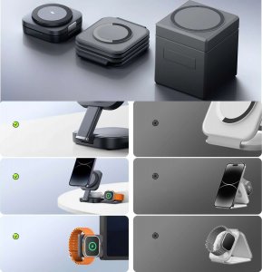 Alogy Ładowarka indukcyjna Qi Mag Safe 15W do iPhone Apple Watch AirPods bezprzewodowa 3w1 Stacja dokująca czarna 15