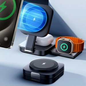 Alogy Ładowarka indukcyjna Qi Mag Safe 15W do iPhone Apple Watch AirPods bezprzewodowa 3w1 Stacja dokująca czarna 17