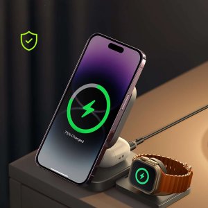 Alogy Ładowarka indukcyjna Qi Mag Safe 15W do iPhone Apple Watch AirPods bezprzewodowa 3w1 Stacja dokująca czarna 2