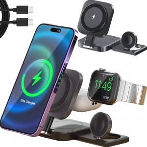Alogy Ładowarka indukcyjna Qi Mag Safe 15W do iPhone Apple Watch AirPods bezprzewodowa 3w1 Stacja dokująca czarna 4