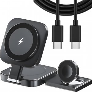 Alogy Ładowarka indukcyjna Qi Mag Safe 15W do iPhone Apple Watch AirPods bezprzewodowa 3w1 Stacja dokująca czarna 5