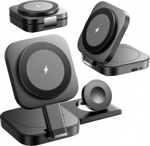 Alogy Ładowarka indukcyjna Qi Mag Safe 15W do iPhone Apple Watch AirPods bezprzewodowa 3w1 Stacja dokująca czarna 6