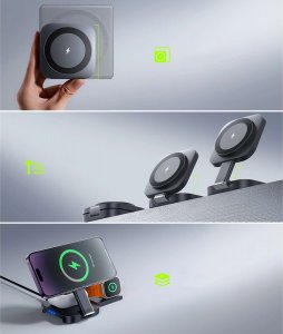 Alogy Ładowarka indukcyjna Qi Mag Safe 15W do iPhone Apple Watch AirPods bezprzewodowa 3w1 Stacja dokująca czarna 10