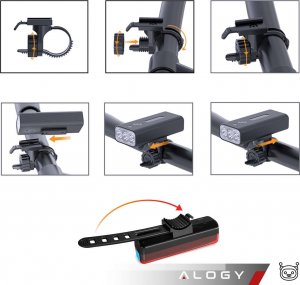 Alogy Lampka rowerowa przód + tył LED przednia tylna światło roweru oświetlenie wodoodporna IPX5 USB światełko na rower Alogy 12