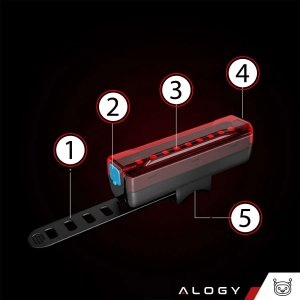 Alogy Lampka rowerowa przód + tył LED przednia tylna światło roweru oświetlenie wodoodporna IPX5 USB światełko na rower Alogy 13