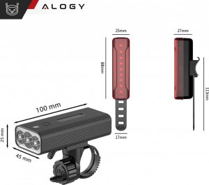 Alogy Lampka rowerowa przód + tył LED przednia tylna światło roweru oświetlenie wodoodporna IPX5 USB światełko na rower Alogy 15