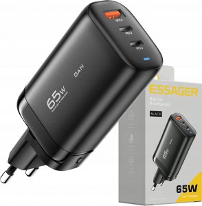 Ładowarka Essager Ładowarka 2xUSB-C 1xUSB-A 65W Essager GaN (czarna) 1