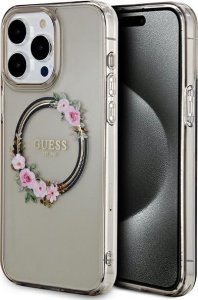 Guess Guess GUHMP15XHFWFCK iPhone 15 Pro Max 6.7" czarny/black hardcase IML Flowers Wreatch MagSafe 1