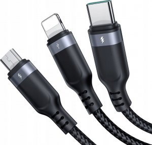Kabel USB Joyroom USB-A - USB-C + microUSB + Lightning 1.2 m Czarny (JYR842) 3