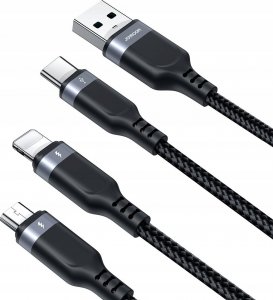 Kabel USB Joyroom USB-A - USB-C + microUSB + Lightning 1.2 m Czarny (JYR842) 4