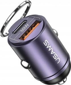Ładowarka Usams Ładowarka samochodowa USAMS C38 USB-A, USB-C 30W PD Fast Charge fioletowy/purple 2