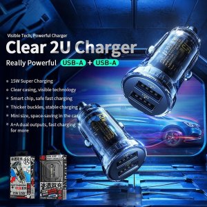 Ładowarka Wekome Ładowarka samochodowa 2 x USB-A Fast Charging 15W Czarna / Przezroczysta 2