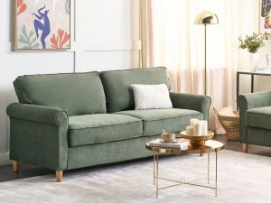 Beliani Sofa 3-osobowa sztruksowa ciemnozielona RONNEBY 2