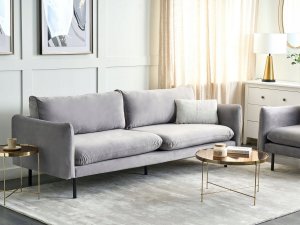 Beliani Sofa welurowa 3-osobowa szara VINTERBRO 2