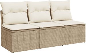 vidaXL Sofa ogrodowa z poduszkami, 3-osobowa, beżowa, polirattan 2
