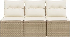 vidaXL Sofa ogrodowa z poduszkami, 3-osobowa, beżowa, polirattan 4
