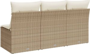 vidaXL Sofa ogrodowa z poduszkami, 3-osobowa, beżowa, polirattan 6